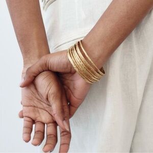 Zara Set of Textured Bangle Bracelet Set in Gold Tone